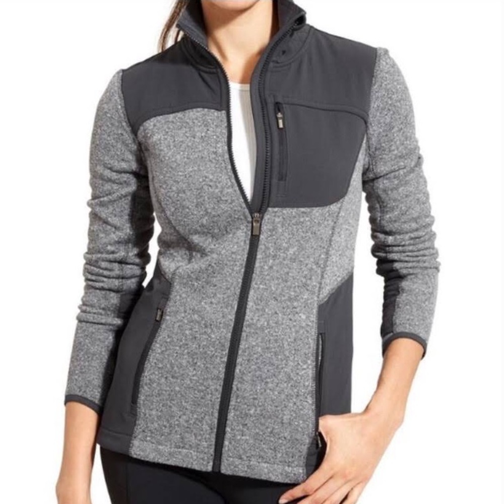Athleta Gray Truckee Full Zip Fleece Jacket  Warm Cozy Pockets Activewear